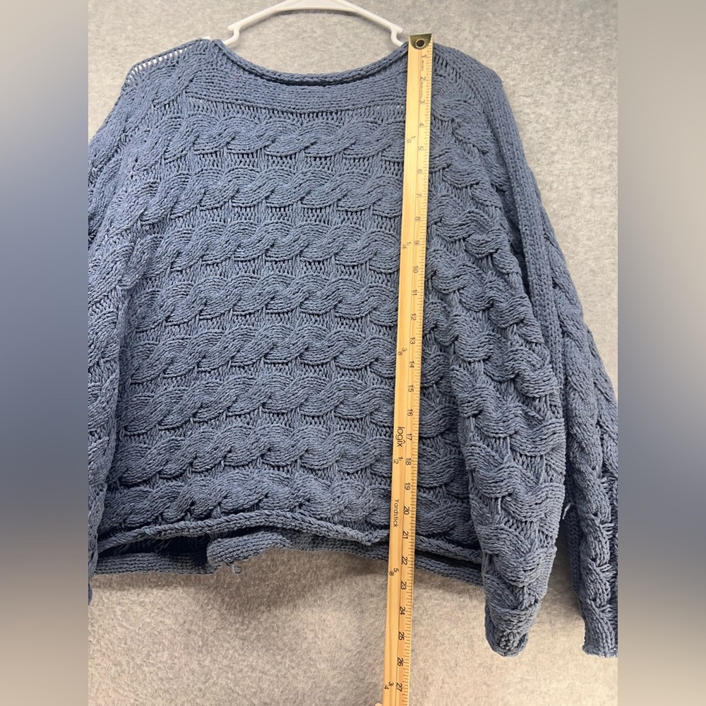 POL Blue Textured Cable-Knit Scoop Neck Sweater - Picture 7 of 9